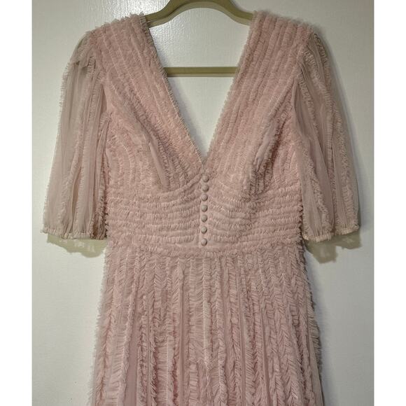 Mac Duggal V Neck Puff Sleeve Ruffle Tiered A Line Gown Rose Size 2 NWOT #A8050 - Picture 5 of 15